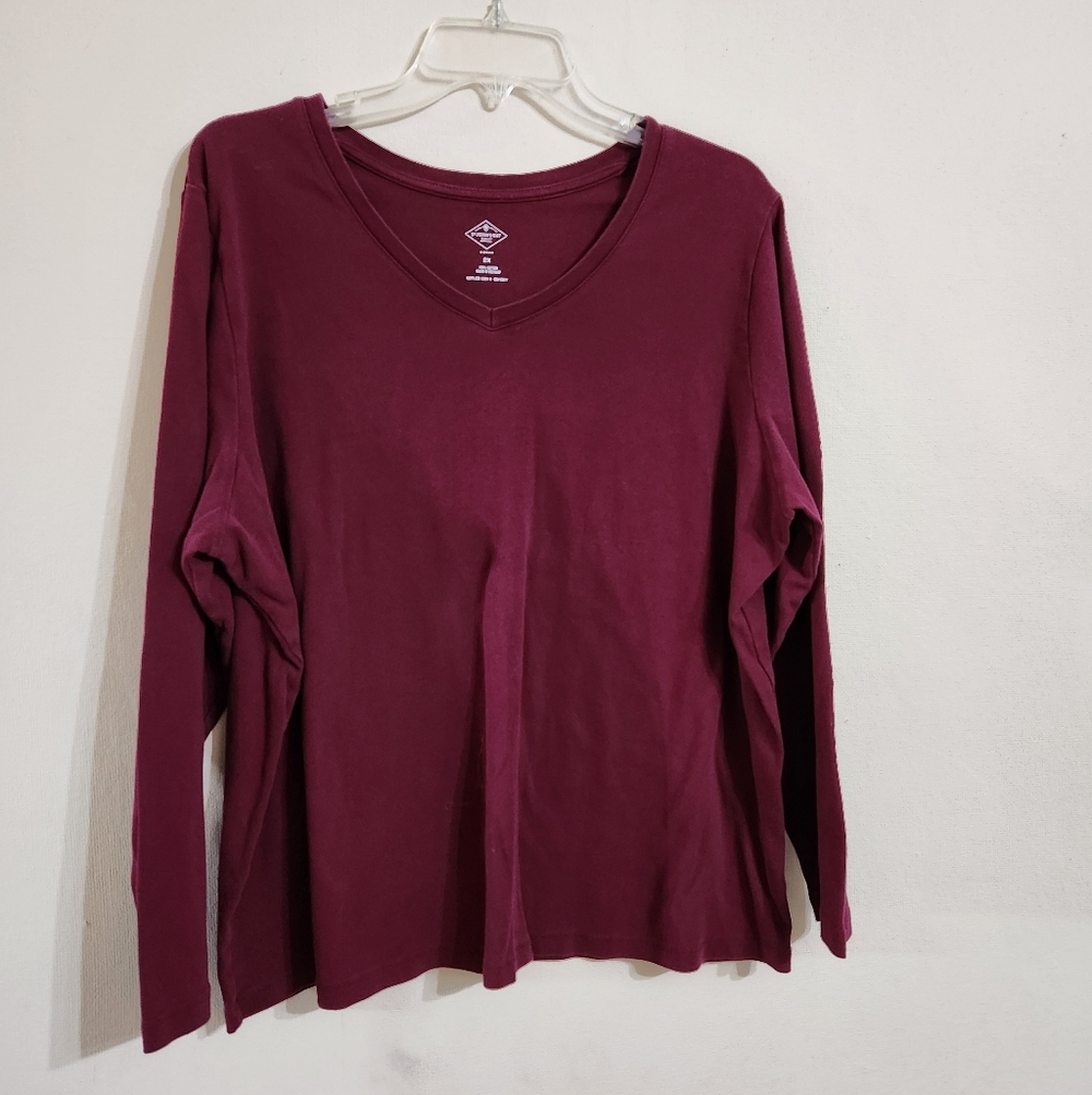 St Johns Bay, 2X, Long Sleeve, V-Neck, Maroon